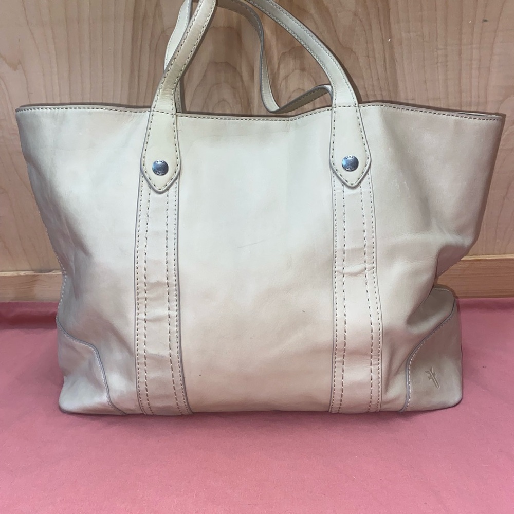 Frye Melissa Shopper Cream Oat Leather Tote Bag